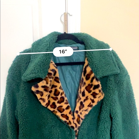 SHEIN Green Teddy Jacket with Leopard Print Lining - Picture 7 of 7